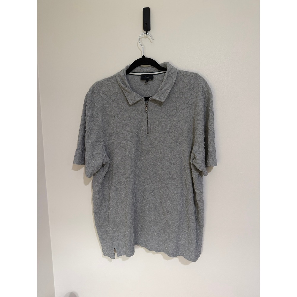 Ted Baker London Mens Grey Textured Geometric Quarter Zip Polo Shirt Size 5 XXL